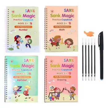 4 Knygos, Knygos Vaikams Daugkartinio naudojimo Kaligrafija Magic 3D Copybook Abėcėlė/Piešimo/Skaičius/Matematikos Vaikas Rašysenos Praktikos Knyga Žaislas