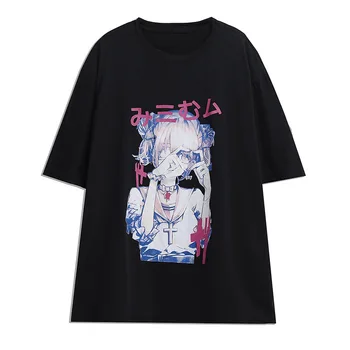 Gotikos T-shirt Moterims, 2021 Negabaritinių Harajuku Derliaus Viršų Moteriška Vasaros Alt Drabužius Estetinės Anime Spausdinti Marškinėliai