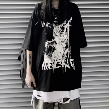 Gotikos Tamsiai Y2k trumparankoviai marškinėliai Moteriška Lady T-shirt Prarasti Harajuku Retro Viršuje Kawaii Anime Grafinis T-shirt Viršų