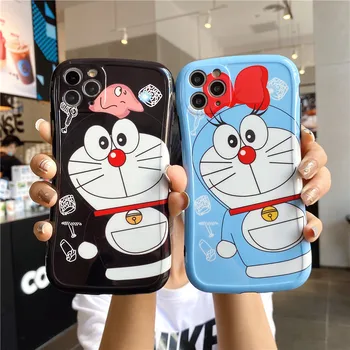 INS Katė Doraemon Telefono dėklas skirtas iPhone 11 12Pro Max XR X Xs Max 8 7 Plius SE2 Matinio Mielas Animacinių filmų Silikono Atvejais, Minkštas Galinį Dangtelį