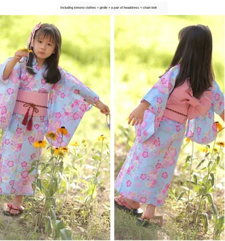 Japoniškas Stilius, Vaikų Kimono Yukata Mergaičių Kostiumai, Skraistės Su Atitikimo Juosmens Antspaudas Šukuosena Poliesterio Spausdinami Drabužių ZL899