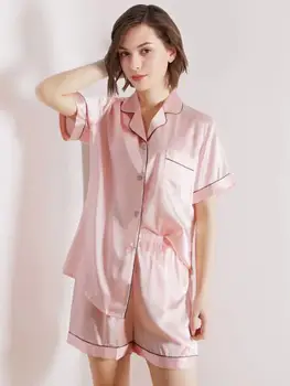Pižama moterims, pižamos, Imituojant ŠILKO PAJAMA kostiumas Terno trumpas rankovės sleepwear dviejų dalių šilko housewear