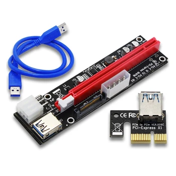 VER103C 3 1. LED Riser Vairo PCI-E Riser Card 4Pin 6Pin Sata 15PIN PCI Express 1X iki 16X Pratęsimo Kabelis Bitcoin