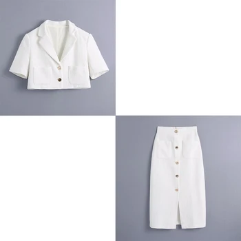 ZREDARA Švarkas moterų trumpas trumpas rankovėmis striukę iki 2021 m. vasaros suknelė balta naujas moterų slim mados atsitiktinis kostiumas
