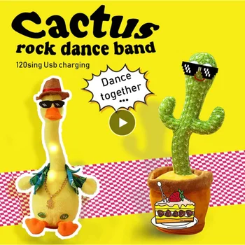 Šokių Kaktusas Elektros Pliušinis Žaislas Dainavimo 120 Dainų, Šokių Ir Sukimo Antis Šviesos Balso sąveika Pliušiniai Žaislai Vaikas Dovana