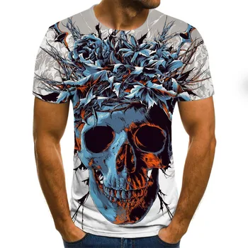 2021 Naujas Vyrų 3D Atspausdintas Atsitiktinis Marškinėlius, O Kaklo Hip-Hop Trumpas Rankovės 3D kaukolė t-shirt Punk Atsitiktinis greitai-džiovinimo T-shirt