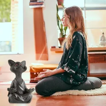 40#Įnoringas Juoda Buda Katės Statulėlės, Meditacija, Joga Kolekcines, Happy Cat Dekoro Meno Skulptūrų Sodas Statulos Namų Dekoro 2021