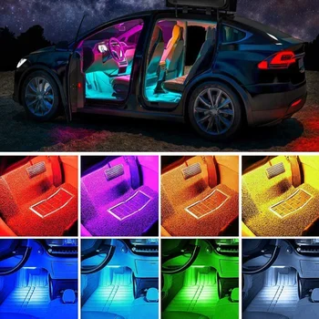 Automobilio LED Atmosfera Šviesos Interjero Dekoratyvinės Lempos Belaidžio Nuotolinio Muzikos Kontrolės Keli Režimai: Auto Koja Žibintai