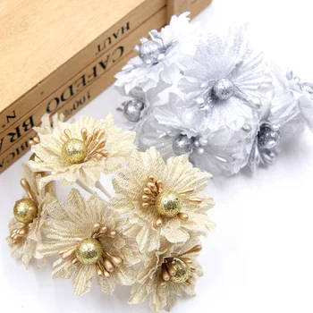 Dirbtinių Gėlių Aukso, Sidabro, Perlų Stamen Sakura Vestuves Apdailos Priedai Fleurs Clip Art 