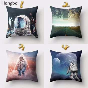 Hongbo 1 Vnt Astronautas Star Geometrinis Katė Psttern Poliesteris Pagalvės Užvalkalą Sofos Pagalvėlė Padengti Dekoratyviniai Papuošimai