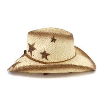 Vasaros saulė kepurės moterims, vyrams, panama platus kraštų vėjo virvę džiazo kepurės vakarų kaubojus spausdinti star atsitiktinis vintage chaki šiaudų skrybėlę naujas