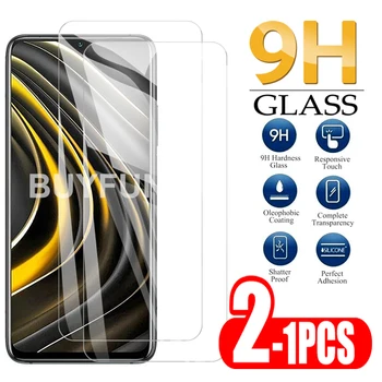 1-2VNT Saugos Stiklas Xiaomi Poco M3 M 3 Grūdinto Stiklo xiomi pocom3 po bendro m3 Skaidrus Telefonas, Pilnas draudimas Filmas HD Aišku