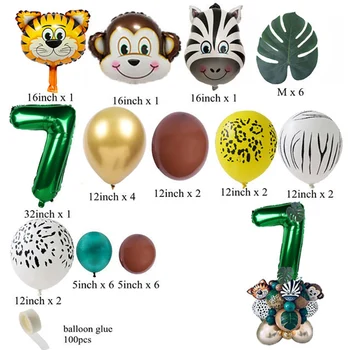 1-9 Džiunglių Gyvūnų Skaičius Balionai Nustatyti, Žalia latekso Ballon už Berniukas Gimtadienio Balionai Džiunglės Safari Šalis Dekoro 1 2 3 Metus