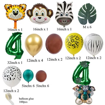 1-9 Džiunglių Gyvūnų Skaičius Balionai Nustatyti, Žalia latekso Ballon už Berniukas Gimtadienio Balionai Džiunglės Safari Šalis Dekoro 1 2 3 Metus
