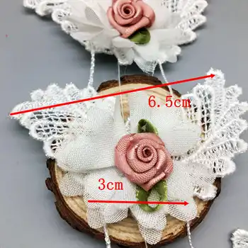 1 kiemas Baltas 3D Gėlių Nėrinių Suknelė Nuotaka Vestuvių Nėrinių Apdaila Aplikacijos Juostelės Siuvinėto Audinio Siuvimo Amato 