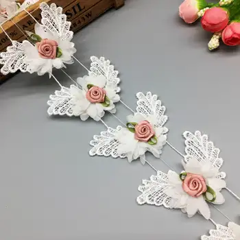 1 kiemas Baltas 3D Gėlių Nėrinių Suknelė Nuotaka Vestuvių Nėrinių Apdaila Aplikacijos Juostelės Siuvinėto Audinio Siuvimo Amato 