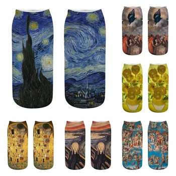 1 pora 3D spausdinimo kojinės iš vienos pusės Van Gogh aliejaus tapybai vyrų ir moterų asmenybės meno derliaus pasaulyje žinomų tapybos valtis kojinės