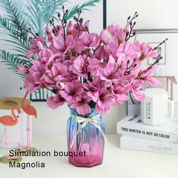 1 Puokštė Modeliavimas Magnolia Gėlių Šilko Audinio Gėlių Vestuvių Puokštė Netikrą Žalumos, Gėlių Išdėstymas Darbalaukyje Vaza Dekoras