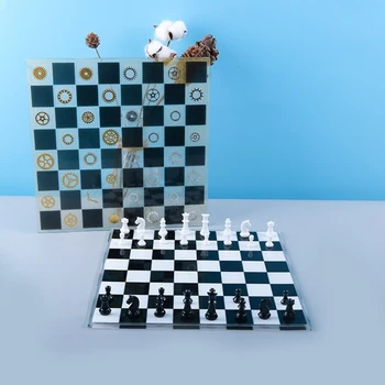 1 Set Šachmatų Lenta Kristalų Epoksidinės Dervos Pelėsių Šachmatai+Šaškių Silikono Forma 