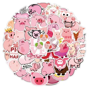 10/50PCS Happy Pink Piggy Lipdukai Vaikų Animacinių filmų Gyvūnų Kawaii Karalius Kiaulių Lipdukas Lipdukas 