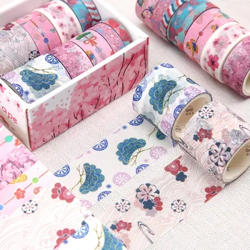 10 vnt./set Kawaii Washi Tape Sakura Lipdukai Leidinys mokyklinės prekės, dekoratyvinė Lipnios juostos Scrapbooking Lipdukai, Kanceliarinės prekės
