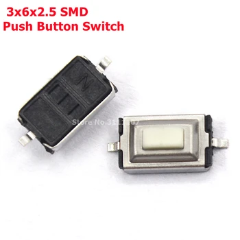 100vnt/daug 3x6x2.5 SMD Mygtukas Jungiklis Tact switch mikro jungiklis Du-pin pagrindinis jungiklis