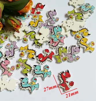 100vnt/daug spalvų derinys Animacinių filmų dinozaurų Gyvūnų Flatblck Mygtukai, Siuvimo Vaikų Mygtukai Drabužius Ornamentas 