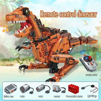 1092PCS Miestas Kūrybos Elektros Tyrannosaurus Blokai Techninės RC Juros periodo Pasaulyje Dinozaurų Plytų Žaislai Vaikams