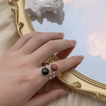 10mm Retro Mados Natūralaus Akmens Žiedai, Baltasis Agatas Malachito Du Akmeniniai Atidaryti Žiedai Moterims Kolonėlė