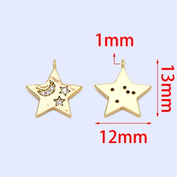 10vnt Aukso CZ Asfaltuotas Moon Star Pakabukai 13x12mm, Nekilnojamojo Auksą, padengtą Žalvario, kalti Star Pakabukai (GB-1149)