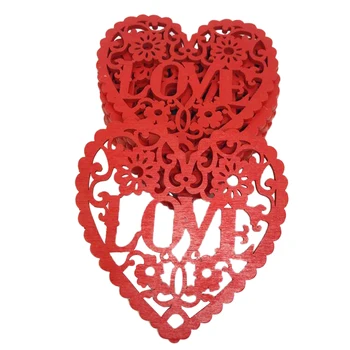10vnt Išgraviruota Meilės Laišką Tuščiaviduriai Širdies Formos Raudonas Medinis 