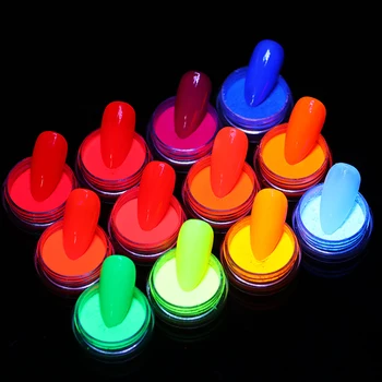 12 Dėžių Neon Pigmento Miltelių Nustatyti Liuminescencinės Nagų Blizgučiai Shinny Ombre 