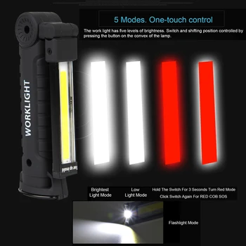 12500LM Nešiojamų Darbą Šviesos Itin Šviesus COB LED Žibintuvėlis Magnetinio 5 režimai USB Įkraunamas žibintuvėlis lempos vandeniui Kempingas Automobilis