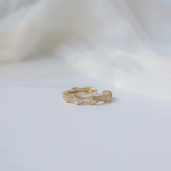14 karatų tikro Aukso Papuošalai Išskirtinį Micro-inkrustacijos Cirkonis Pilnas Kristalų Bambuko Atidaryti Žiedai Moteris Spindi šventinių Dovanų Prabangus Žiedas