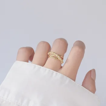 14 karatų tikro Aukso Papuošalai Išskirtinį Micro-inkrustacijos Cirkonis Pilnas Kristalų Bambuko Atidaryti Žiedai Moteris Spindi šventinių Dovanų Prabangus Žiedas