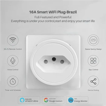 16A BR Brazilija Wifi Smart Plug Lizdų Su Maitinimo Stebėti Belaidžio Tuya SmartLife APP Laikmatis Balso Darbai 