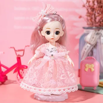 16cm BJD Doll 1/12 Mini Mielas Princesė Lėlės 13 Sąnarių Kilnojamojo Suknelė Suknelė Tiktų 3D Akis Žaisti Namas Mergina Žaislas 