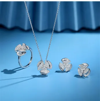 18K White Gold Gėlių Diamond cz Stud Auskarai Nekilnojamojo 925 sterlingas sidabro Dalyvavimas Vestuvių Auskarai Moterims Žavesio Šaliai, Papuošalai