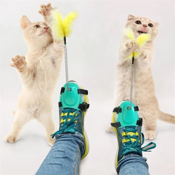 1PC Juokingas Interaktyvus Katė Plunksnų Žaislų, Kūrybinės Koja dėvėti, Atsparus Pavasario Stick Kitten Katėms Mokymo Dėlionės Naminių gyvūnų Žaislai