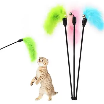 1pc Teleskopinis Funny Cat Stick Tamsių Plunksnų Pakeitimo Galvos Interaktyvus Žaislas, Reikmenys, Naminių gyvūnų Reikmenys, Kačių Žaislas Atsitiktine Spalva