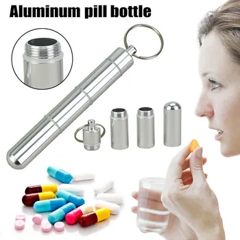 1Pcs 4 Tinklai Tablečių Dėžutė Atveju Butelis Vandeniui Aliuminio Narkotikų Turėtojas Konteinerių Sveikatos Priežiūros Keychain Medicina Lauke Keychain#YL10