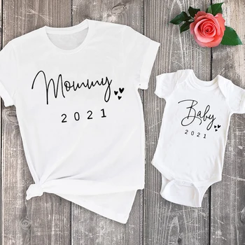 1pcs Juokinga Šuniukų Mamytė 2021 Mados Šeimos derinti Drabužius Kūdikiui Romper Moteris marškinėliai Nėštumo Skelbimas Šeimos Look Drabužių