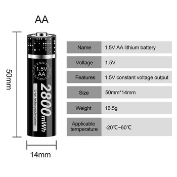 2-16pcs 1,5 v AA Įkraunamos Baterijos 2800mWh Li-ion Ličio Liion Li jonų 1.5 V AA 2A Baterijas Žaislai Kamera, Žibintuvėlis