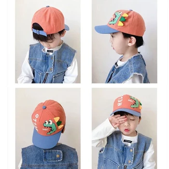 2-3-4 Metų Korėjos Kūdikių Beisbolo Kepuraitę Animacinių Filmų Dinozaurų Vaikų Kelionių, Laisvalaikio Kepurės Snapeliu Mielas Atitikimo Spalvos Vaikiška Snapback Skrybėlę
