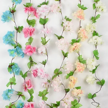 2.3 M Dirbtinis Girliandą Cherry Blossom Gėlės String Vestuvių Dekoravimas Netikrą Šilko Gėlės Ivy Vynmedžių Šalies Arch Namų Dekoro