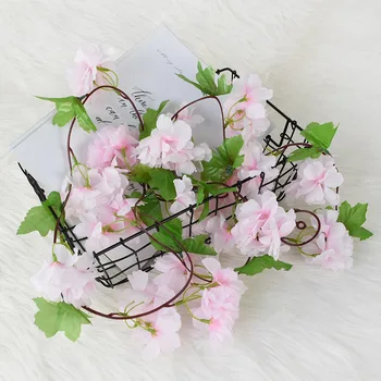 2.3 M Dirbtinis Girliandą Cherry Blossom Gėlės String Vestuvių Dekoravimas Netikrą Šilko Gėlės Ivy Vynmedžių Šalies Arch Namų Dekoro