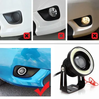 2.5 Colio 64mm Automobilių VISUREIGIS, Baltas LED, COB Halo Angel Eye Žiedai Priešrūkinis Žibintas Projektoriaus Lempa