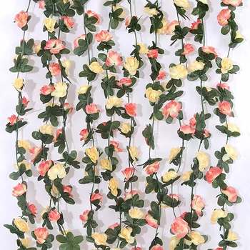 2,5 M Dirbtinių rožių žiedų rotango rudenį Mažas Bijūnas String dekoro šilko netikrą garliava, vestuvių home hotel Sodo Puošmena