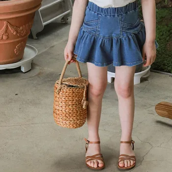 2-9T Džinsinio audinio Sijonas Mergaitėms Bamblys Vaikas Kūdikių Drabužiai Aukštos juosmens Vasaros Raukiniai Mini Sijonas Elegantiškas, Mielas, Saldus Streetwear