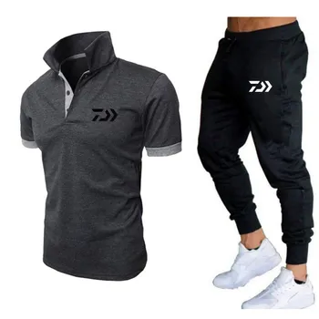 2 dalių komplektas vyriški Daiwa Žvejybos T-marškinėliai, šortai vasarą polo trumpomis rankovėmis kelnės plonos kelnės sportinės aprangos vyrų krepšinio marškinėliai